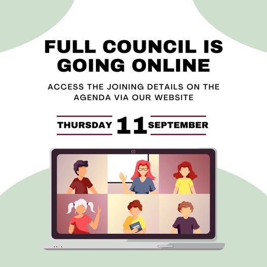 Full Council Meeting – 11th September, 7pm, Council Chamber and now online